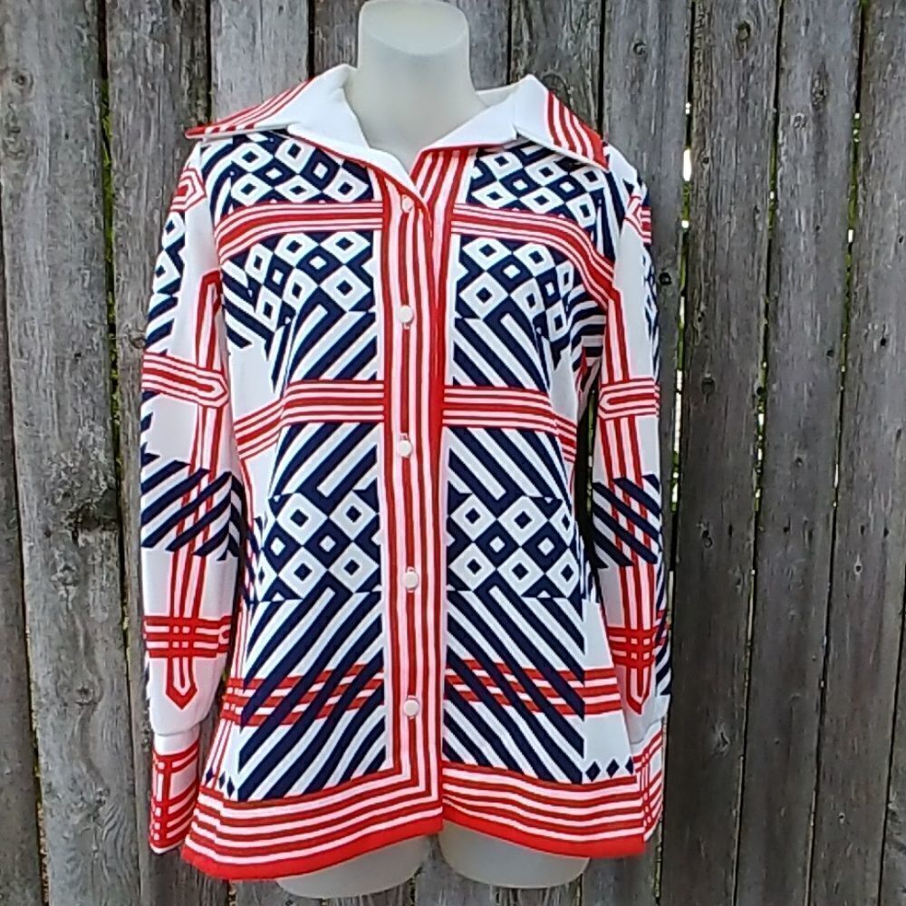 70s Nautical Geometric Stripes Long Sleeve Shirt